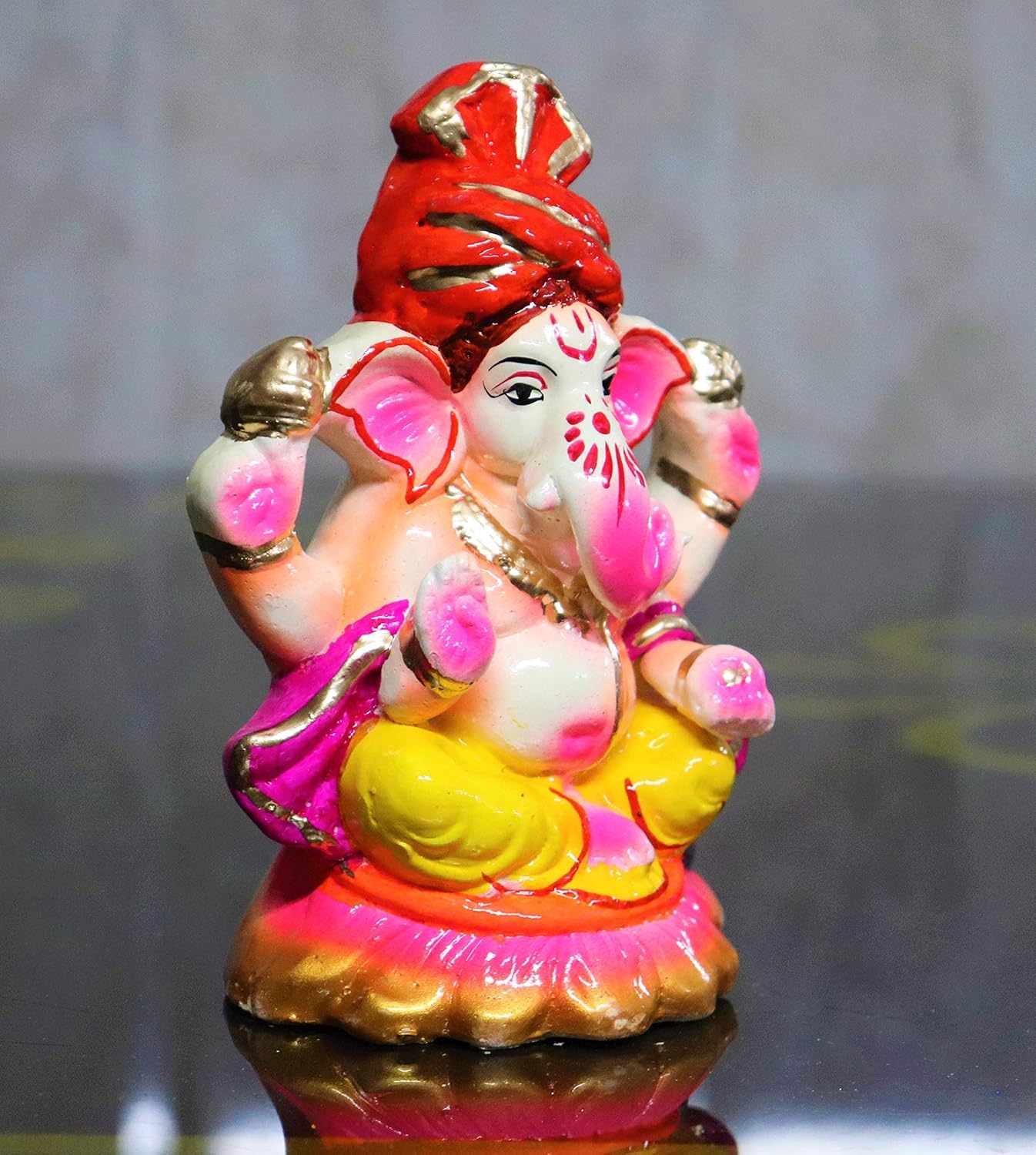 B S Natural 7 Inch Eco-Friendly Water Soluble Ganpati For Ganesh Chaturthi, Idols For Home,Ganpati Murti Pure Terracotta Pooja U
